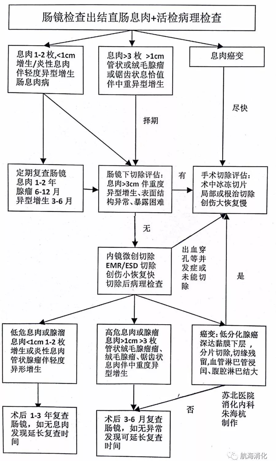 本文所示结直肠息肉治疗选择导诊图,基于目前结直肠息肉治疗共识意见