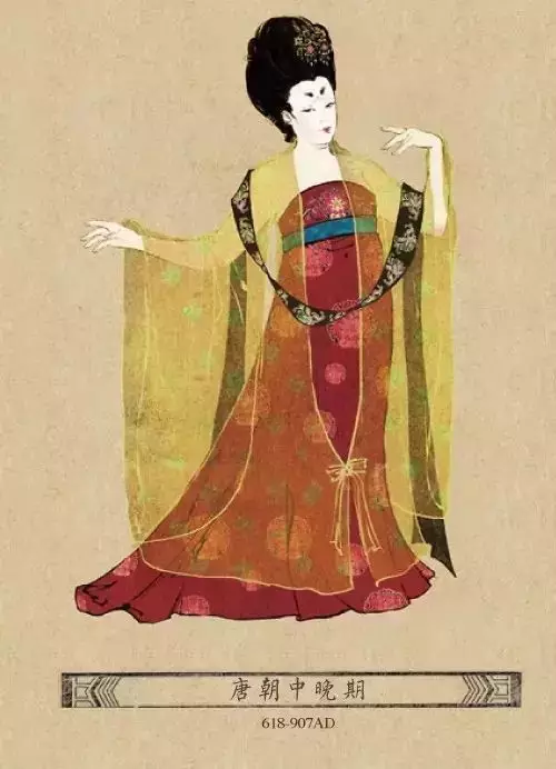 公元618—公元907年,中晚唐时期.女性的衣着变得更加宽松了.