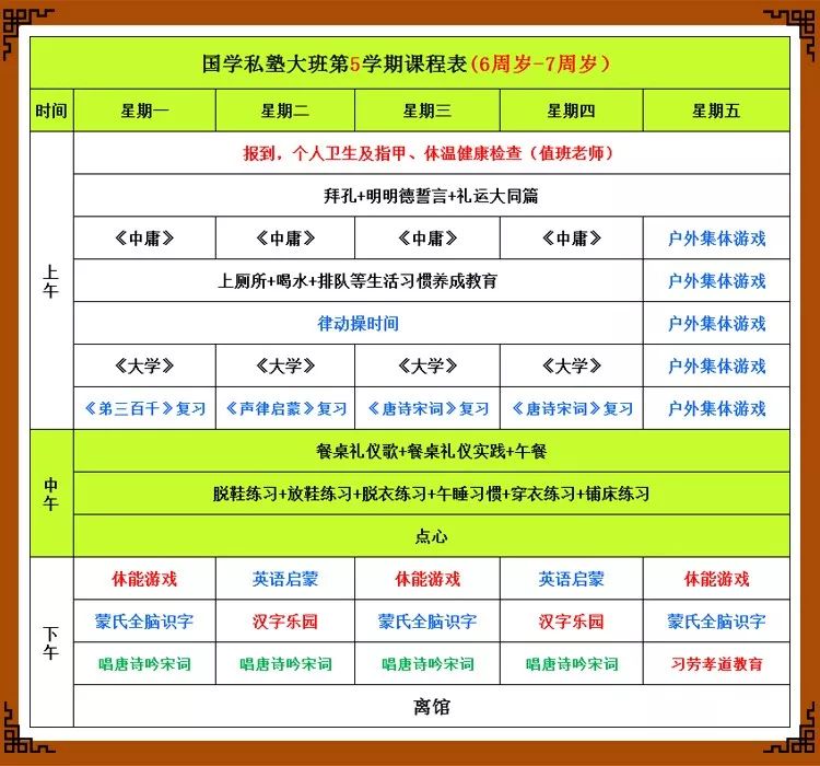 5,大班第1学期课程表