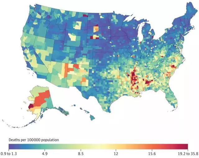 JAMA:死亡地图揭示美国各县居民因何而死