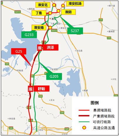 图6 g25长深高速淮安-南京段长距离绕行线路图7 g25长深高速淮安-南京