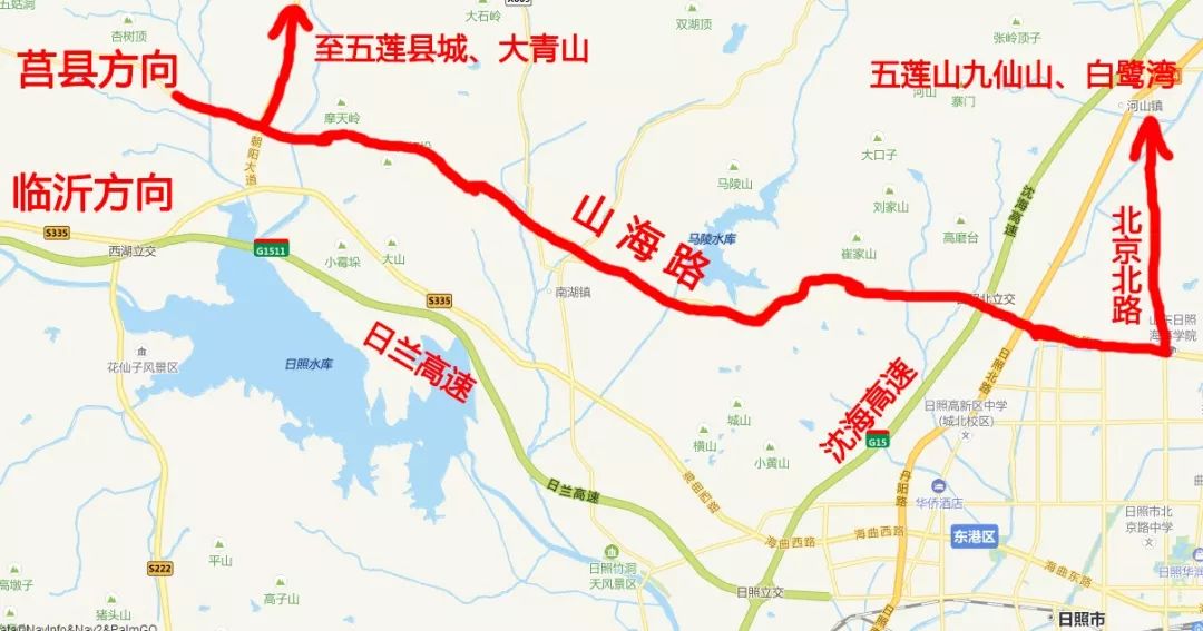 2,从临沂,莒县方向①山海路→北京北路→342国道(334省道→进入五莲