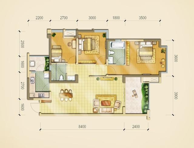 以下就是本套天府城小区92平米三居室房子的户型图.