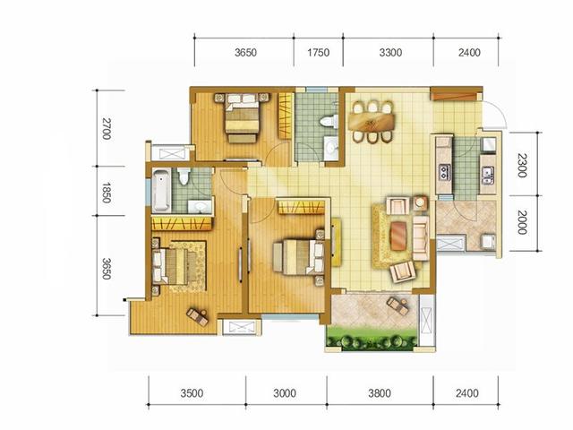以下就是本套天府城小区92平米三居室房子的户型图.