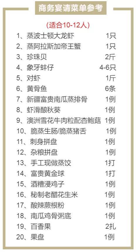 适合商务宴请10-12人就餐的菜单