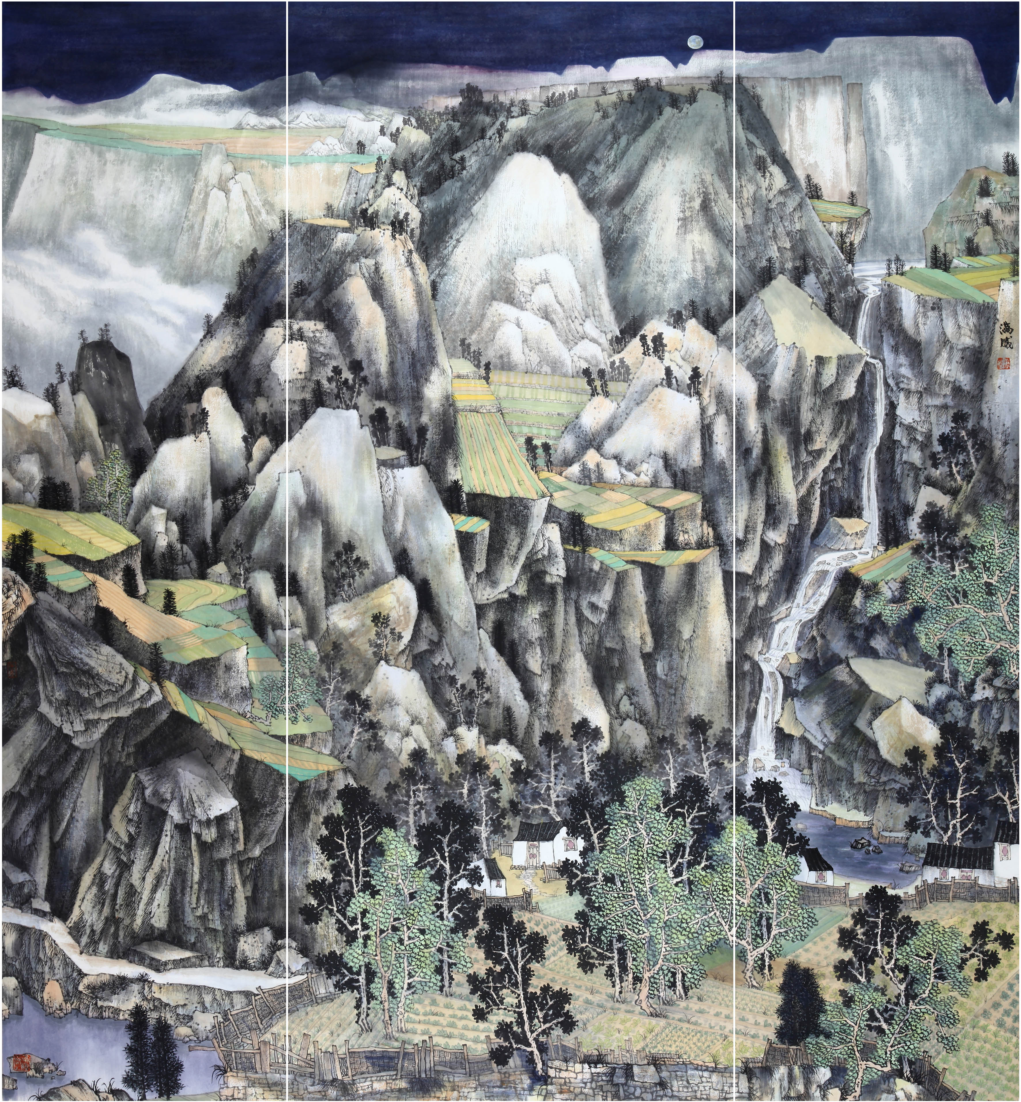 中国当代著名画家【满威】青绿山水 精品赏析