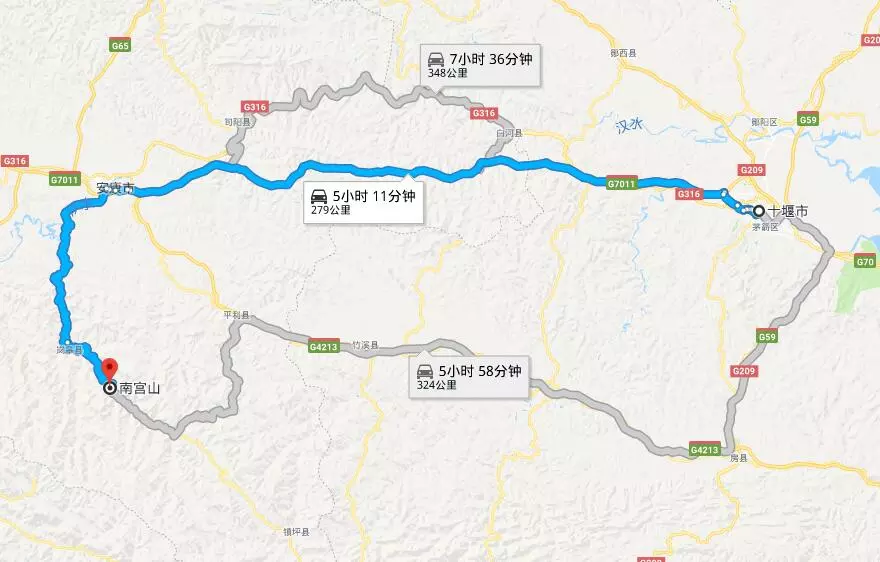 南线:西康高速抵达安康转s207省道抵达柴垭子隧道