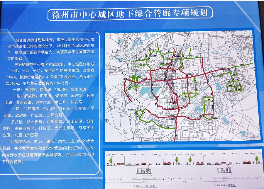 展厅内重点展示了徐州市城市总体规划,全国重要的综合性交通枢纽"一