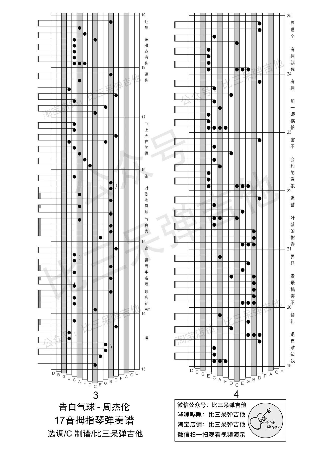 告白气球 - 周杰伦 | 卡林巴琴拇指琴简谱
