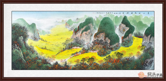 桃花净尽菜花开 这幅山水画表现的是川西最具代表性的田园风光——漫