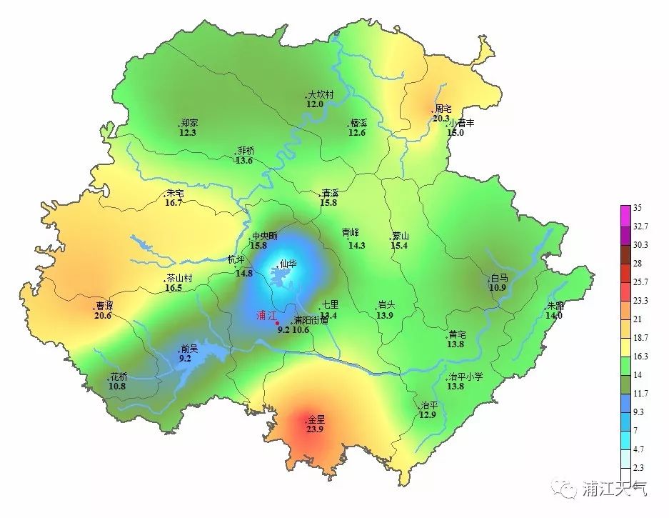 4月12日08时至13日08时浦江县降水分布图