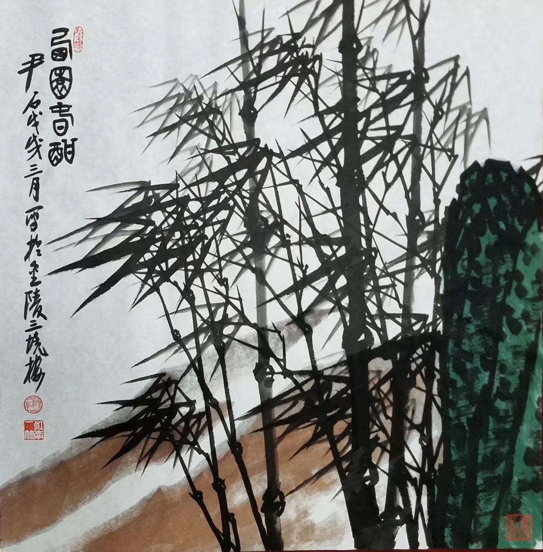 "从来"画竹始,既画静竹,雨竹,雪竹,更画风竹 运筹帷幄成气韵 令余