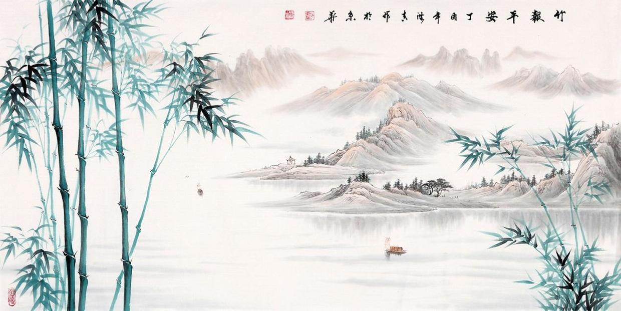 画家刘海青青竹山水画
