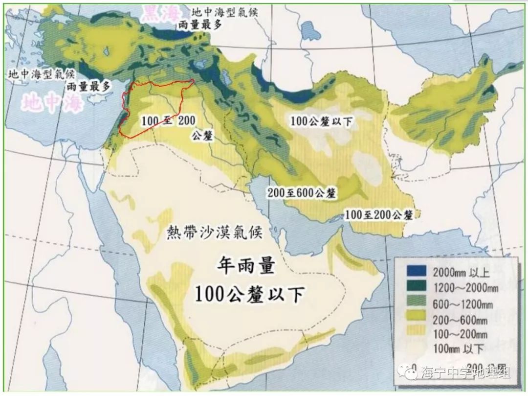 西亚降水量分布图