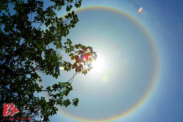 靖州上空现日晕奇观 环状彩虹绕太阳一圈