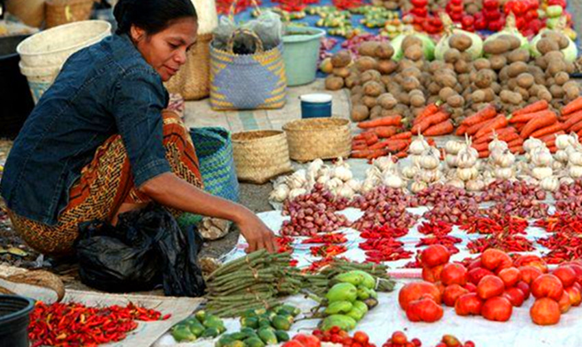 东帝汶的主要产业是比较落后的农业经济,很多妇女在摆摊卖蔬菜.