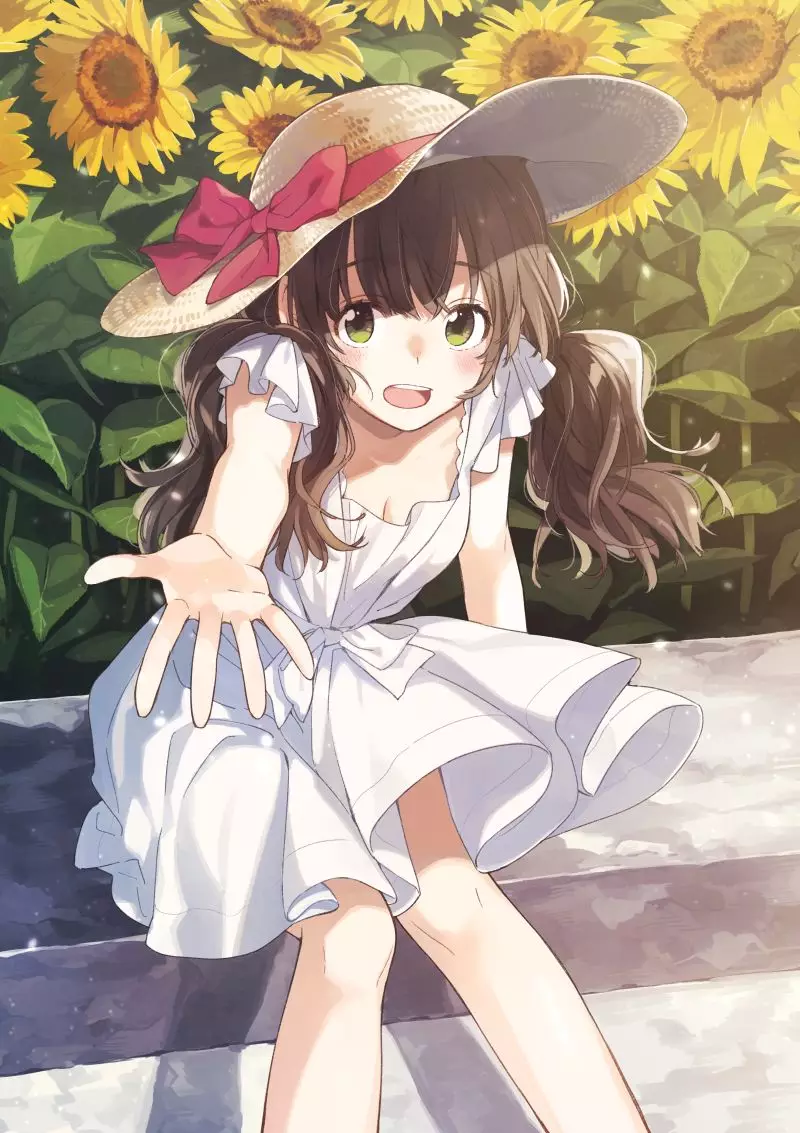 动漫图片p站精选夏天戴草帽的女孩