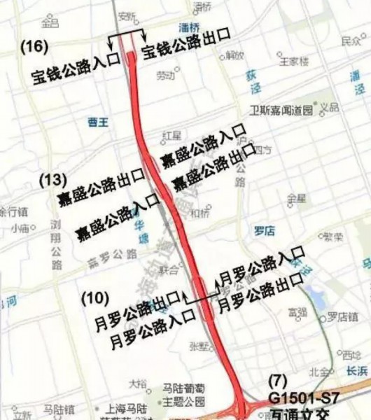 s7二期工程 南起月罗公路,沿规划罗蕴河和沪通铁路东侧向北,依次