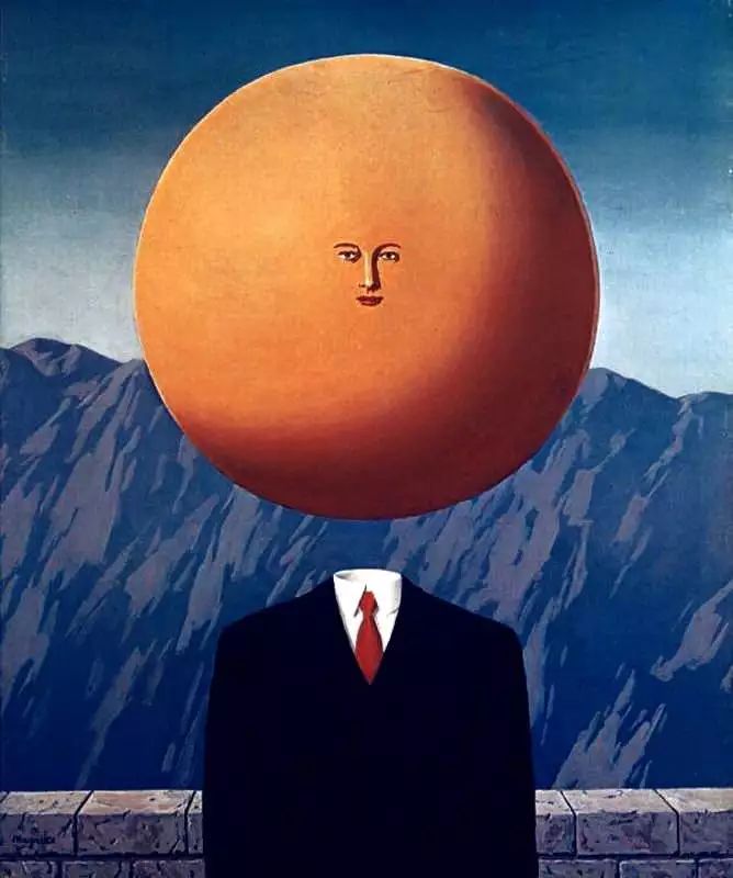 超现实主义艺术家玛格丽特甚至直接选用了膨胀的橙色代替画中人的