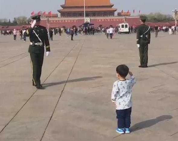 3岁宝宝向武警敬礼获回礼,太暖