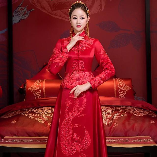 中式婚纱红色_中式婚纱