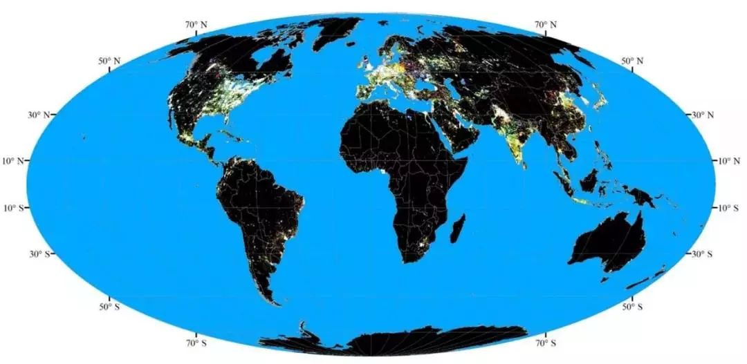 全球夜间灯光图,直观地展示着世界上大部分人类居住地