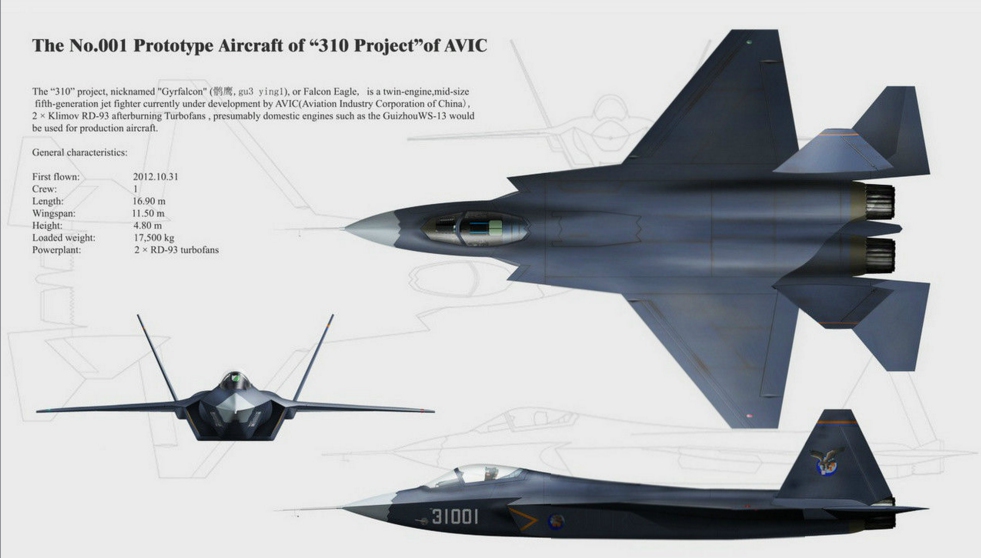 中国歼-31战机验证原型机三视图
