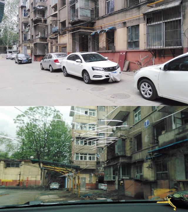 废弃住宅楼水泥块坠落砸碎车窗玻璃.