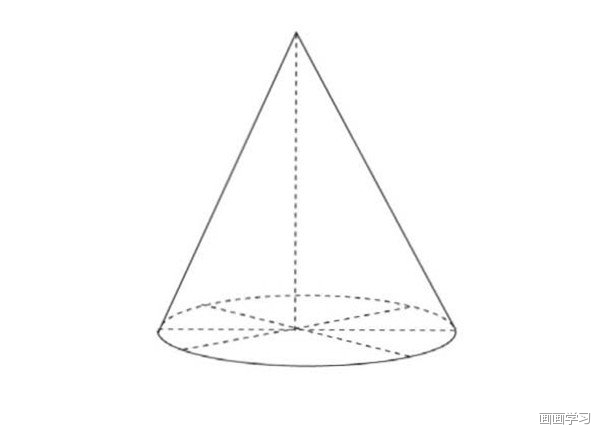 几何体素描之圆锥体绘画步骤: 1,使用2b铅笔,画出圆锥体的整体造型