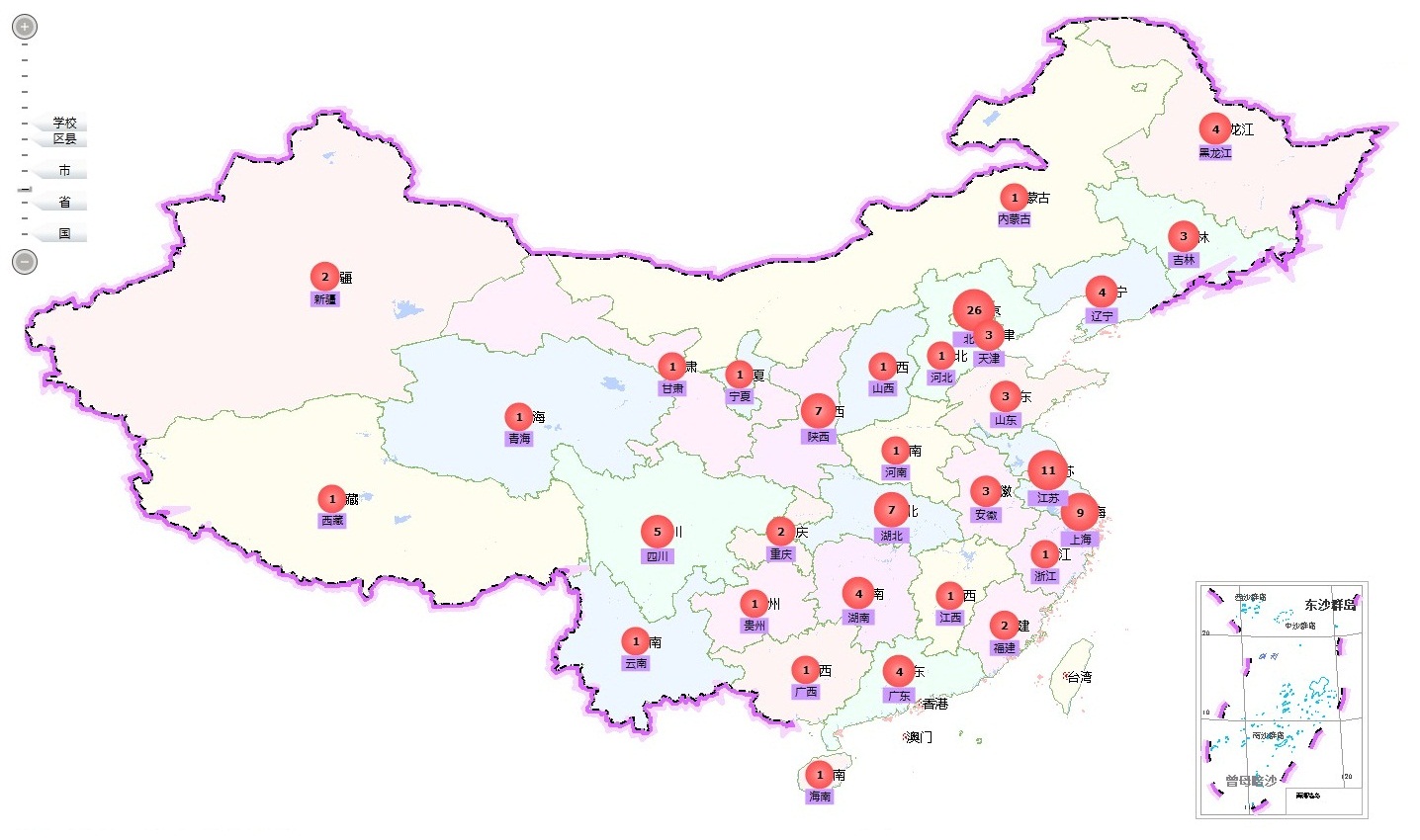 全国211高校分布图