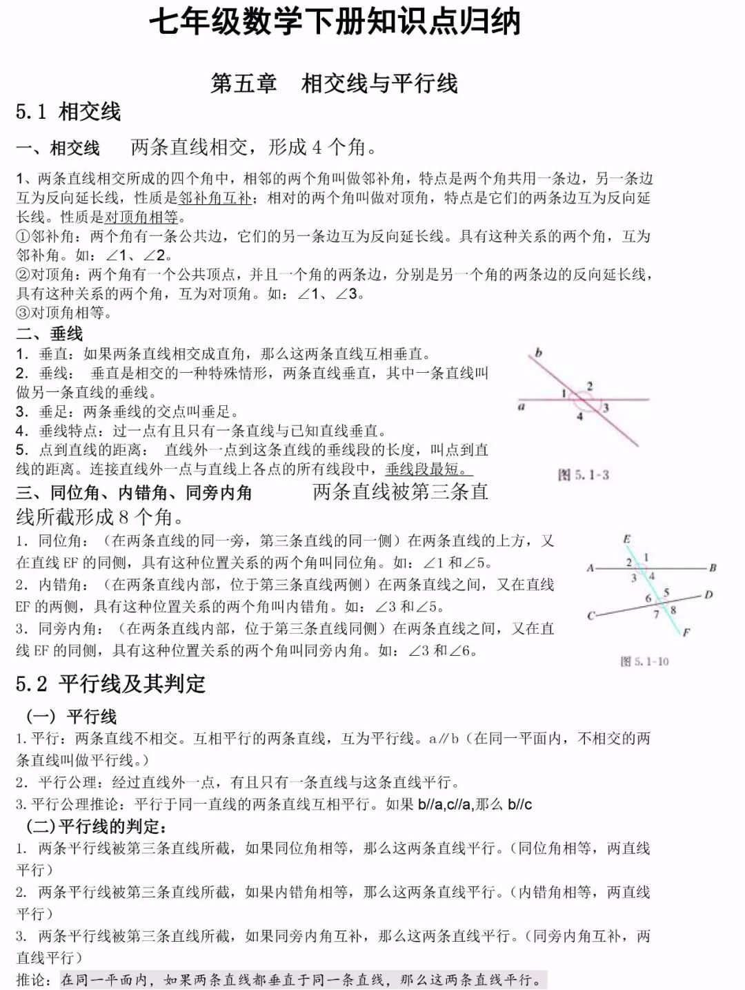 人教版 | 七年级数学下册各章节知识点归纳