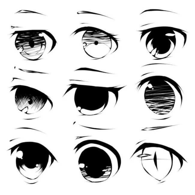 4,各种眼睛画法素材/步骤教程 ① 黑白图文/眼睛绘法步骤图