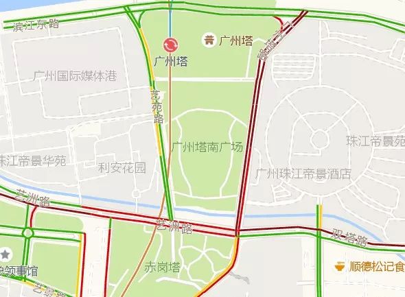 由于广州塔景区车流量较大 图片来源:广州海珠公安 从地图上看 到图片