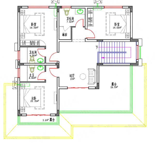 12×12造价35万4厅8卧8卫带套间中式三层农村自建房施工图