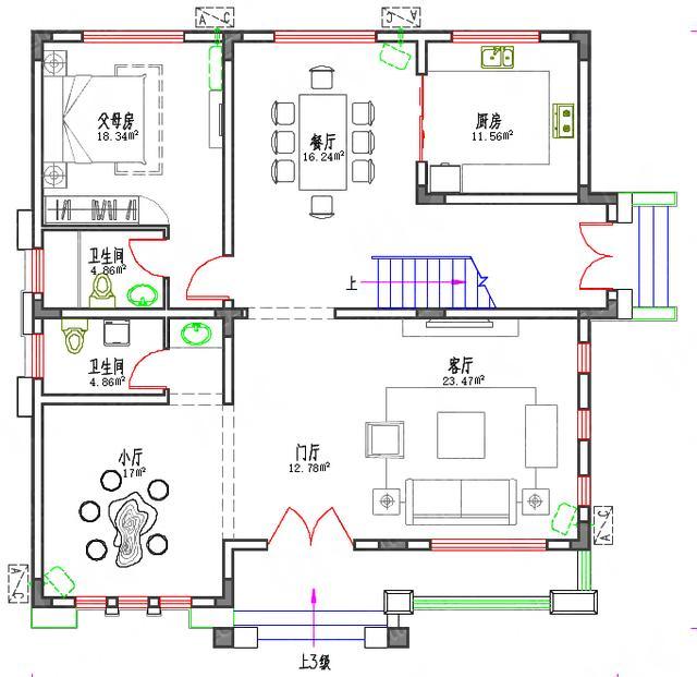 12×12造价35万4厅8卧8卫带套间中式三层农村自建房全套施工图