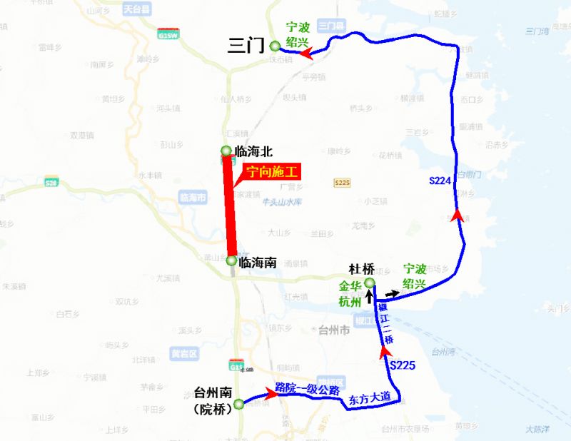 (3) 院桥,路桥往宁波,绍兴方向由路院一级公路—东方大道— g228国道