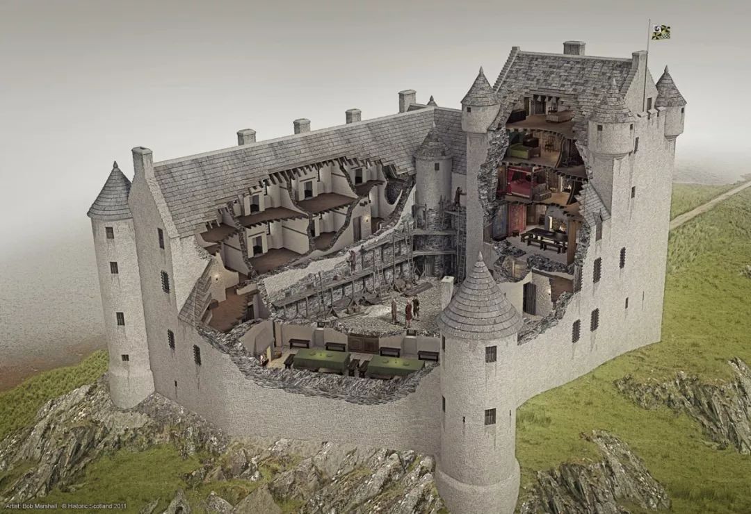 城堡解剖图,根据历史真实建筑绘制.