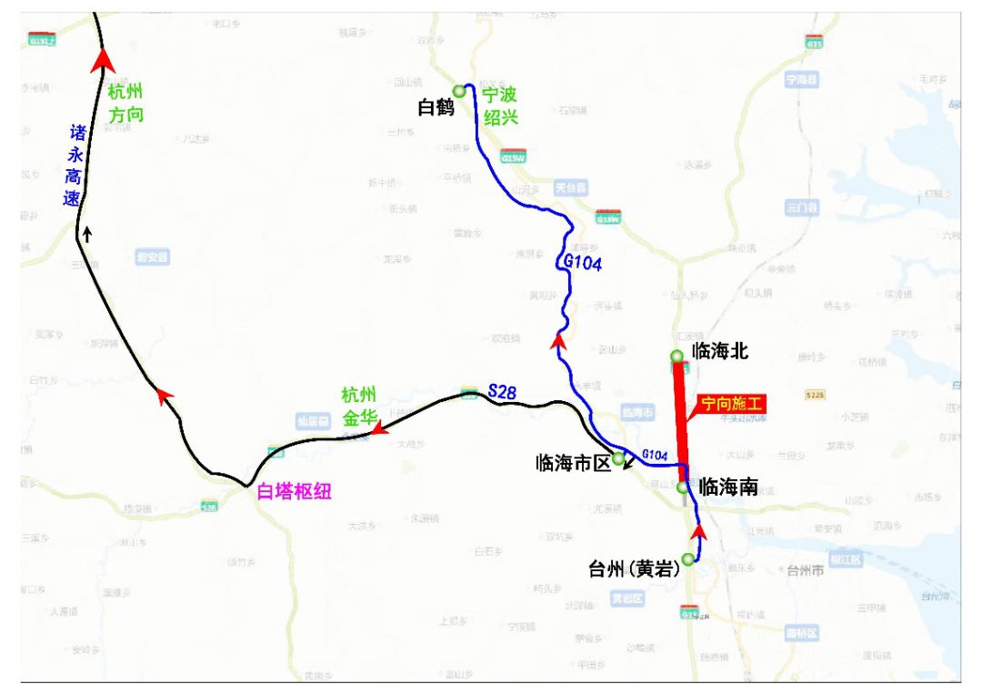 5月4日20时至6日18时,g沈海高速(临海南-临海北)段,宁波方向全