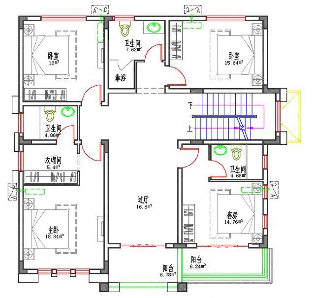 12×12造价35万4厅8卧8卫带套间中式三层农村自建房施工图