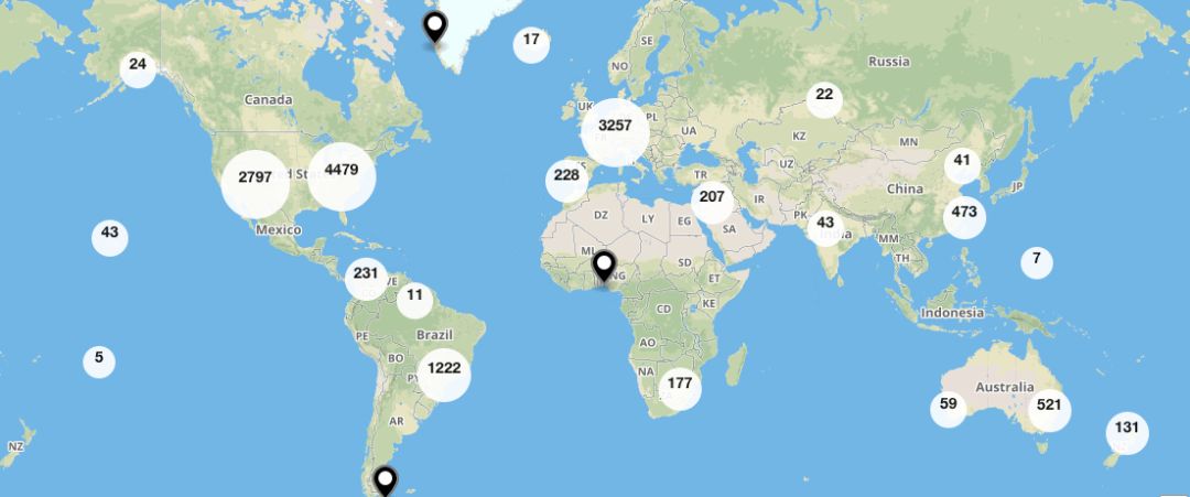 ▼crossfit认证场馆在全球的分布地图