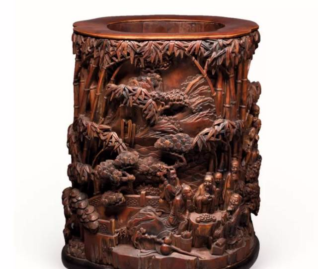 【古寶奇蔵】黄楊木製・細密彫・雙喜臨門・筆筒・置物・賞物・中国時代美術
