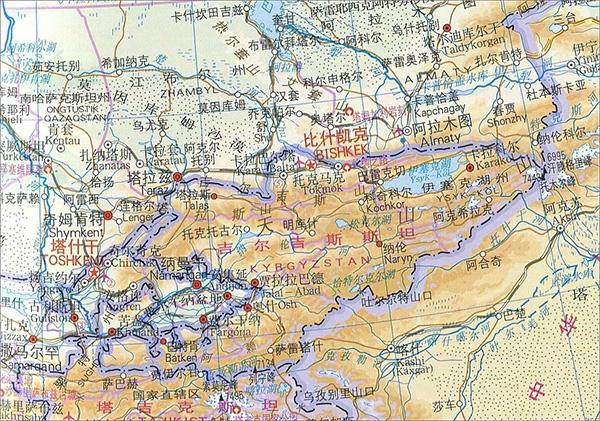 河谷为核心,包含楚河州,伊塞克湖州,塔拉斯州,纳伦州和首都比什凯克