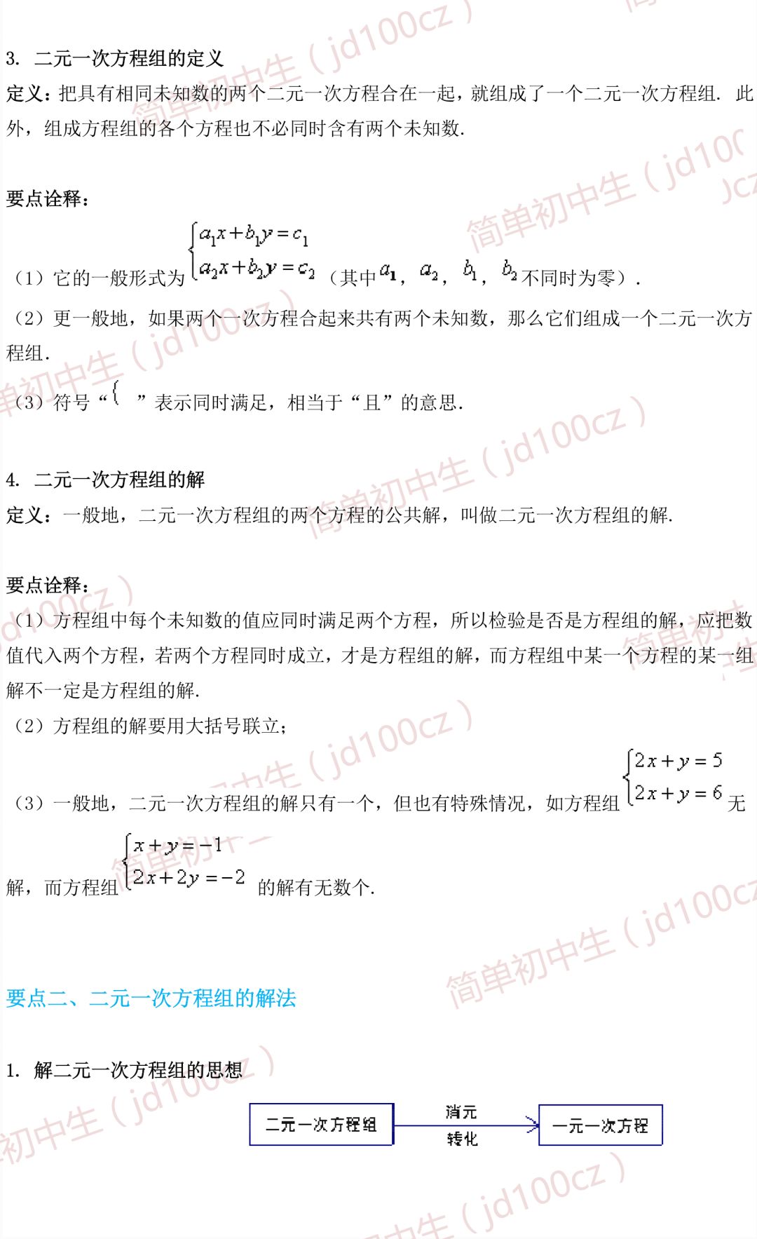 初一数学丨二元一次方程组要点梳理 题型解析 赶快练 可打印