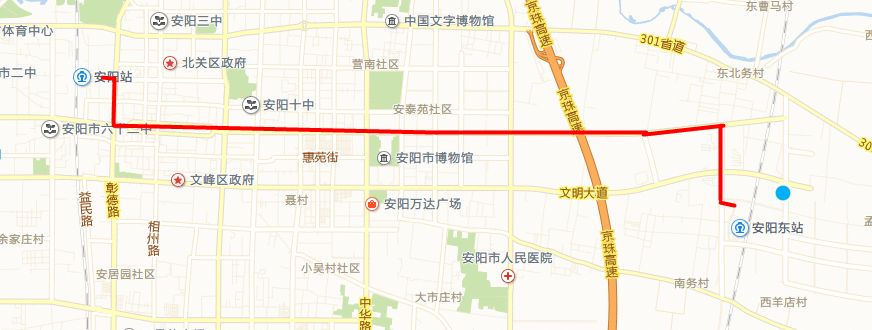 原线路(火车站-高铁站:火车站—解放大道—彰德路—文峰大道—海兴路