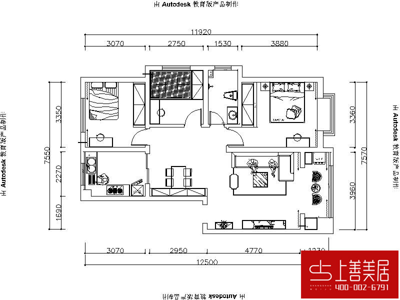 平面布局图分析:合理安排卧室,增大卧室的生活空间以及收纳空间.