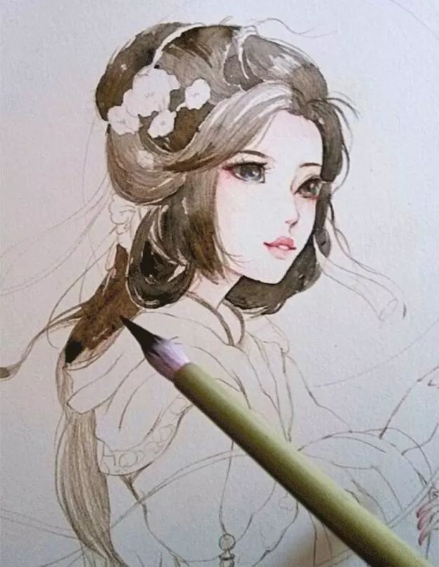 古风美女水彩画,看完教程给自己也画一个