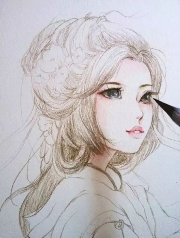 古风美女水彩画,看完教程给自己也画一个