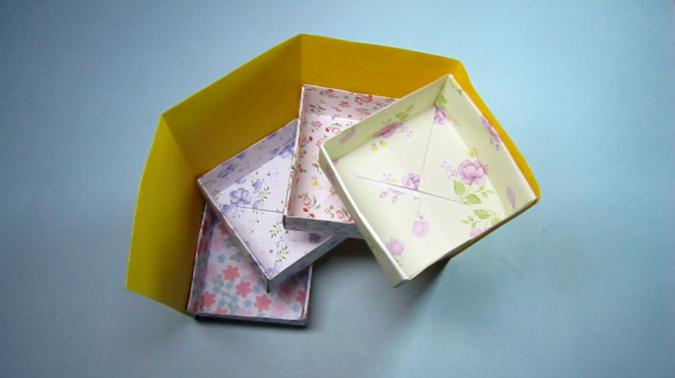 手工折纸多层收纳盒,简单又实用的多层盒子折法教程