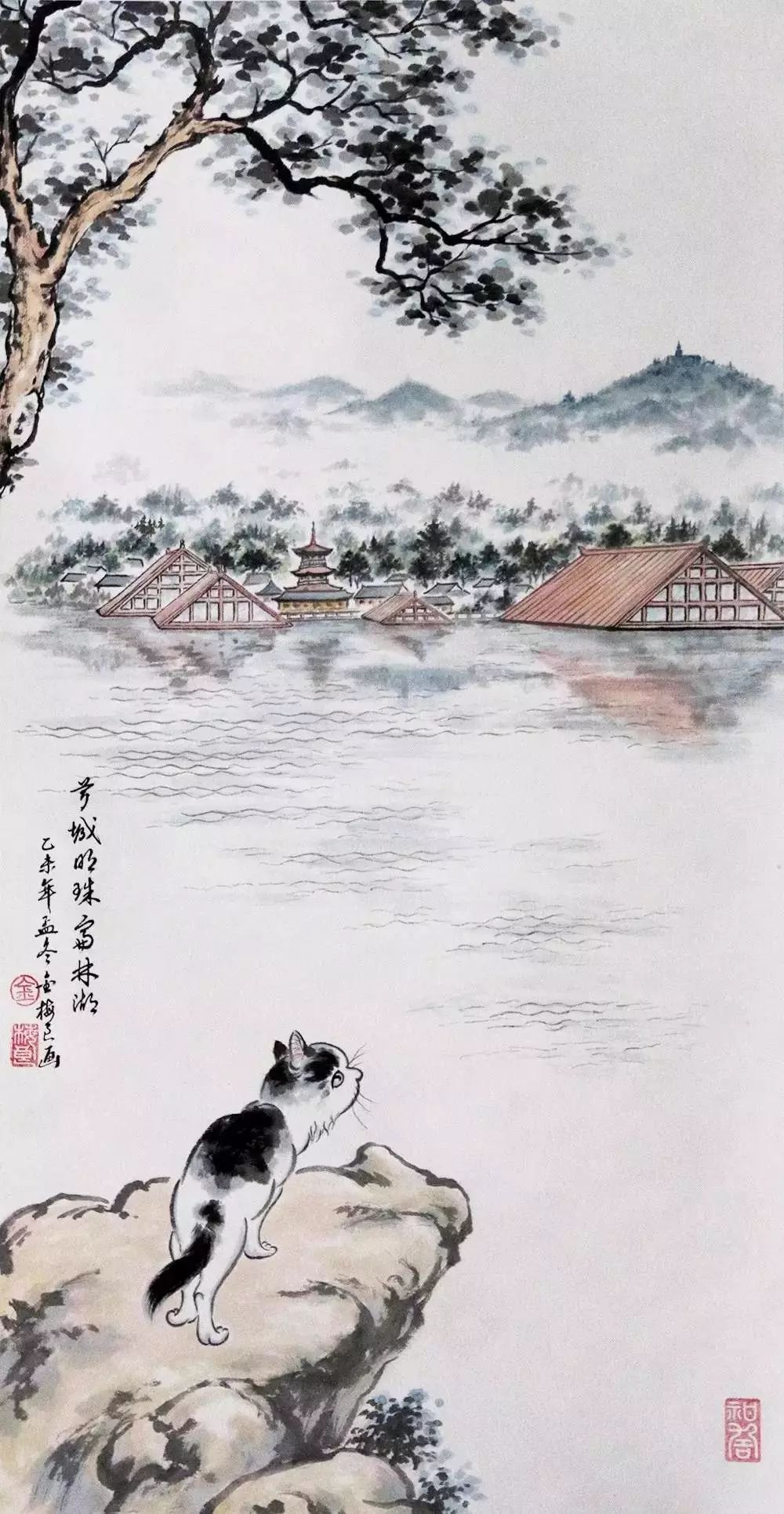 这位松江老人几年里画了数百只猫近百幅作品正在上海江南雅园展出
