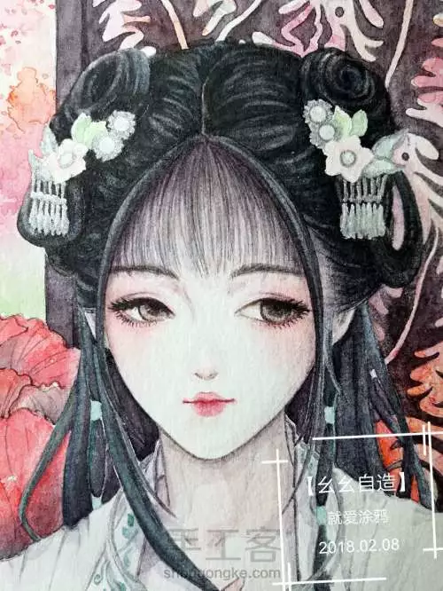 水彩教程 | 从线稿到上色教程图解,教你入门古风美女手绘